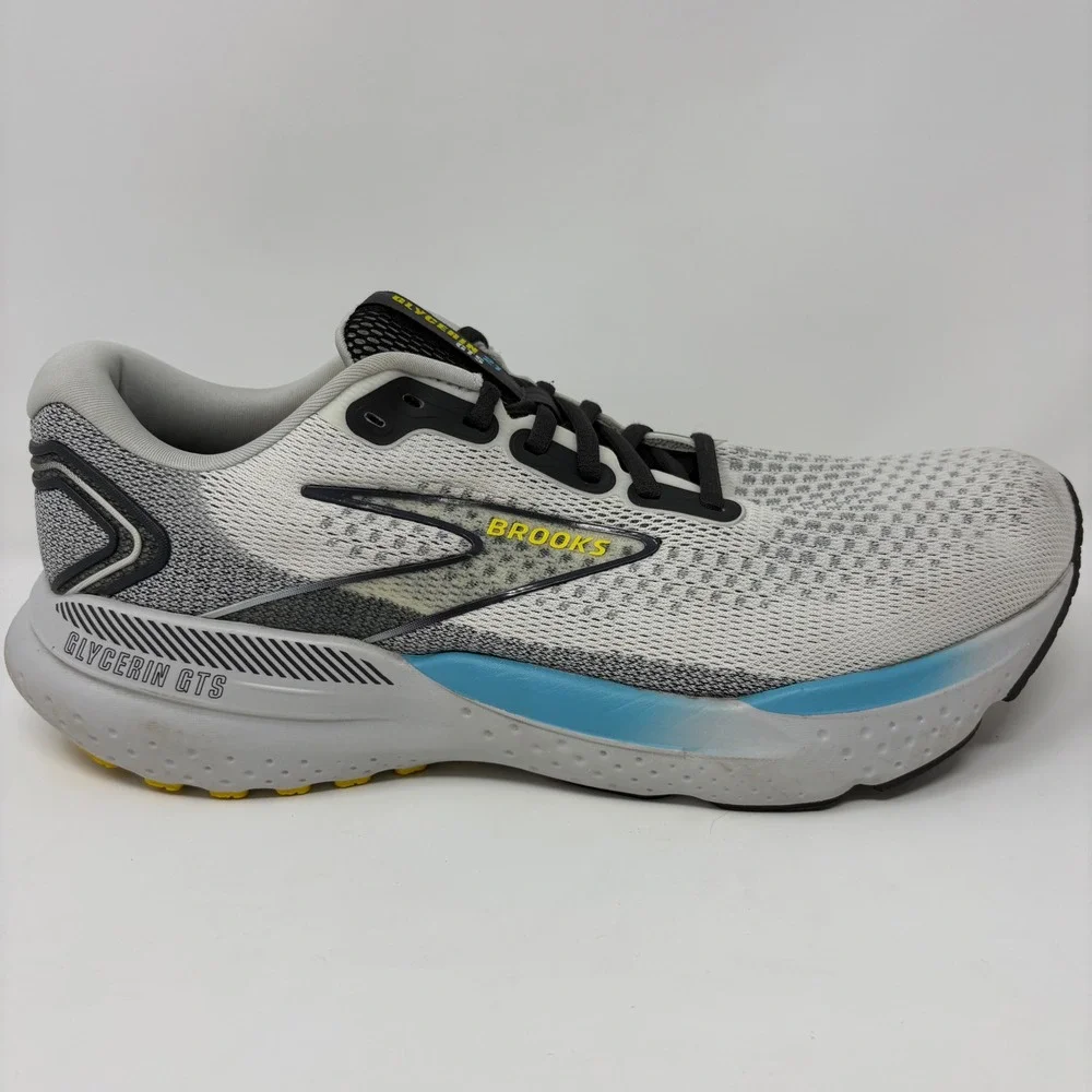 Brooks Glycerin GTS 21 Mens Size 10.5 White Grey Blue Athletic Running Shoes